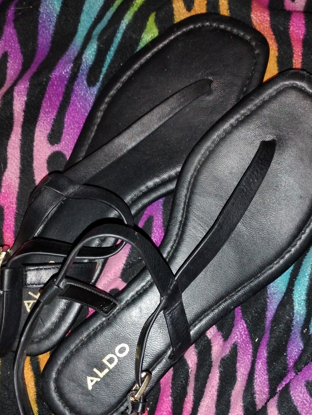 ALDO Black Strappy Toe-Loop Sandals with Ankle Strap